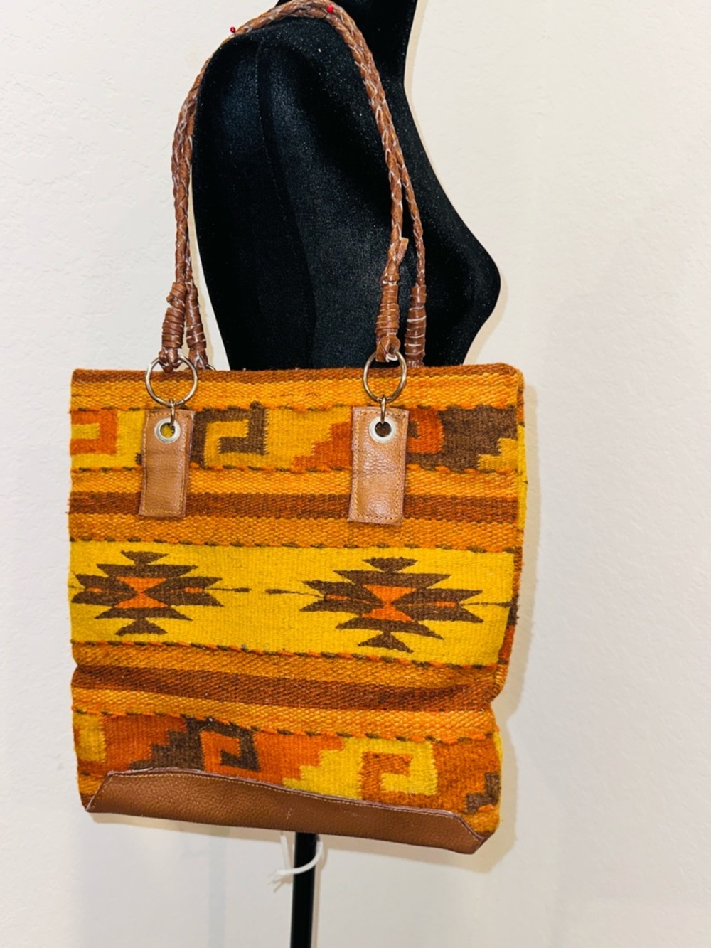 Handwoven Yellow and Brown Southwestern Tote Bag